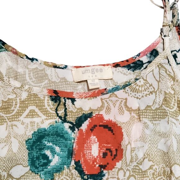 UMGEE Floral Lace Cold Shoulder Boho Chic Lightweight Hippie Bohemian Minimalist - Picture 2 of 8